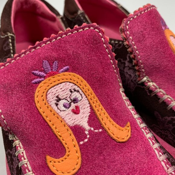 RARE Oilily Girls Kids Shoes Floral Design and Embroidery Pink and Burgundy - Picture 5 of 9